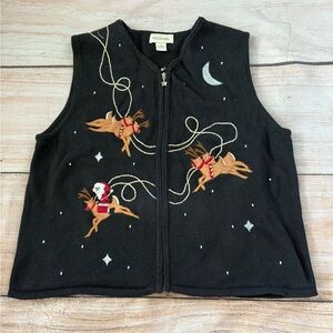 Bechamel Ugly Sweater Vest Christmas Holiday Santa Sleigh Reindeer Size XL VTG